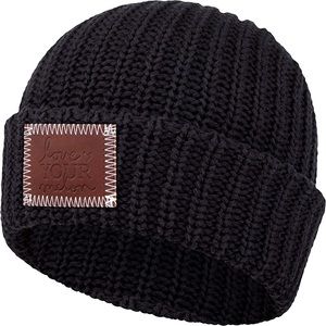 NEW Love Your Melon Black Leather Patched Cuffed Beanie OS